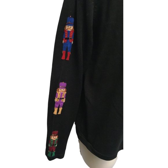 Sweater Weather Polo Sweater Black Beaded Christmas Toy Soldier L NWT May Fit M - Picture 3 of 7